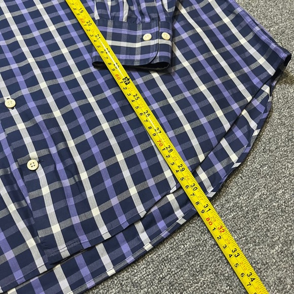 Peter Millar Mens XL Purple Plaid Button Shirt Long‎ Sleeve Cotton Silk Blend - Picture 7 of 8